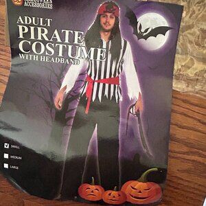 Mens Pirate Tunic Pants Belt Headscraf Halloween Costume Size Adult Small